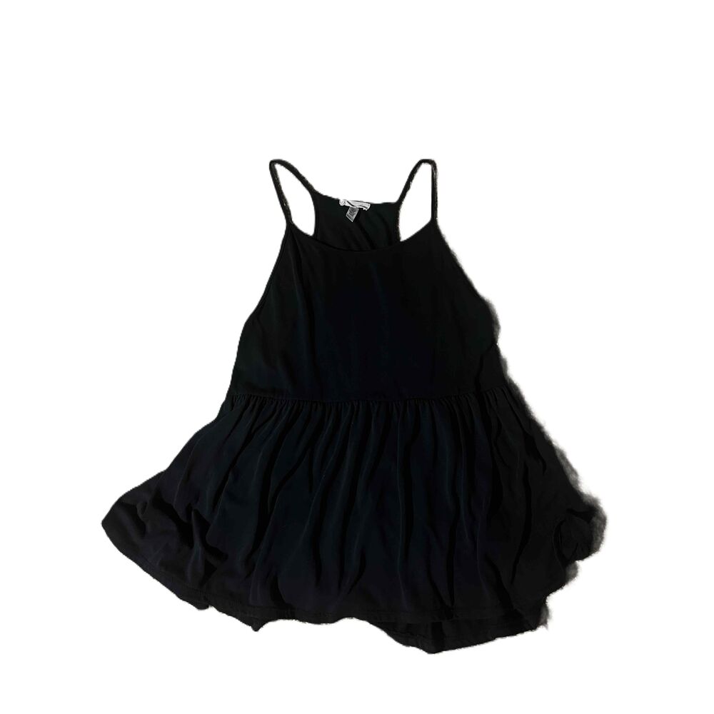 Silence + Noise Black Spaghetti Straps Ruffled Hem Summer Tank Top Womens Size M
